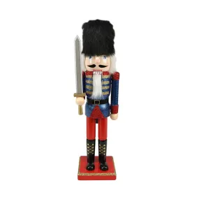 14.25" Blue and Red Glittered Christmas Nutcracker Soldier with Sword