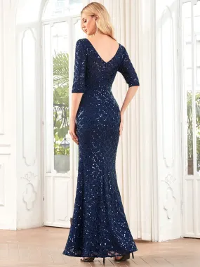 3/4 Sleeve Sequin Maxi Dress