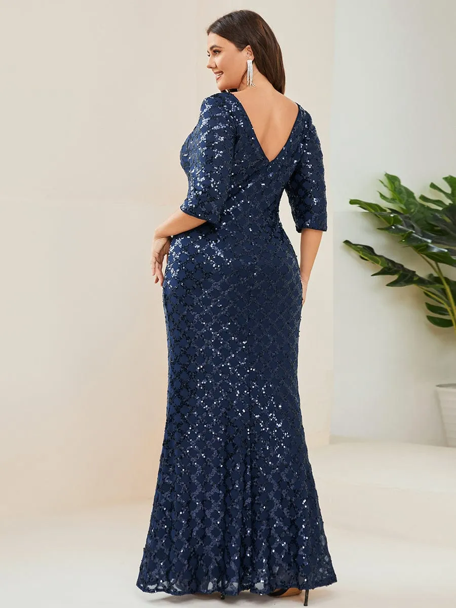 3/4 Sleeve Sequin Maxi Dress