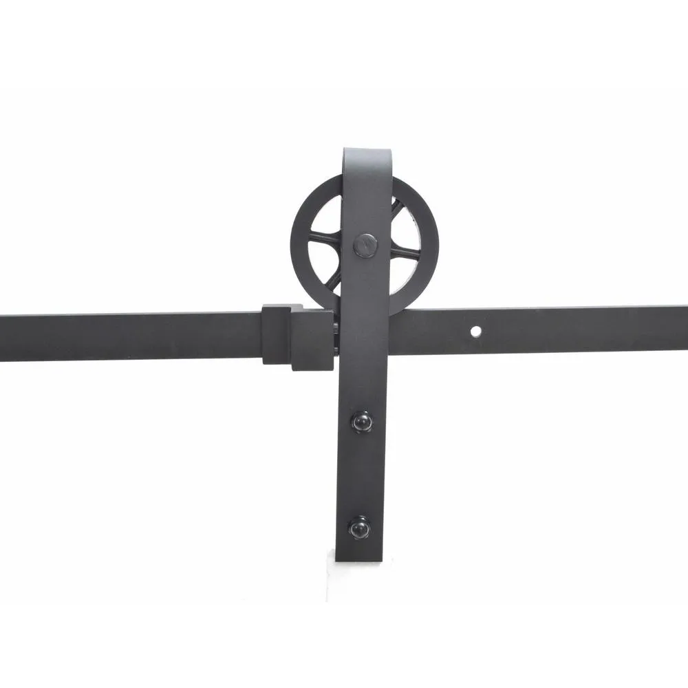 96 in. Matte Balck Wheel Sliding Door Track and Hardware Set