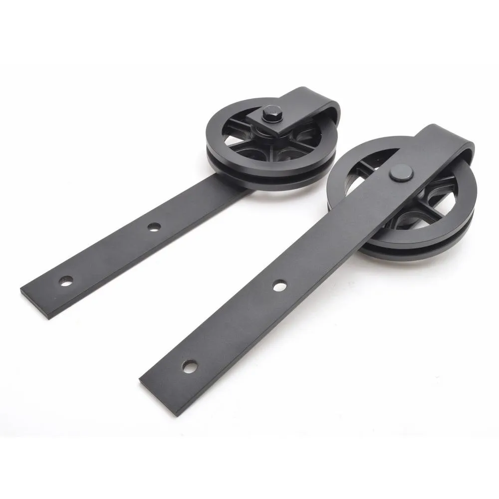 96 in. Matte Balck Wheel Sliding Door Track and Hardware Set