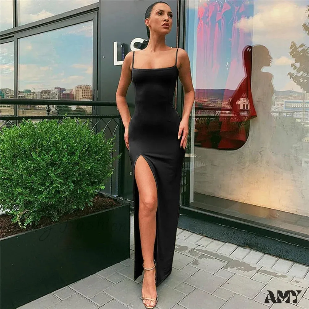 Amy Fashion - Sexy Strap Split Summer Elastic Long Dresses