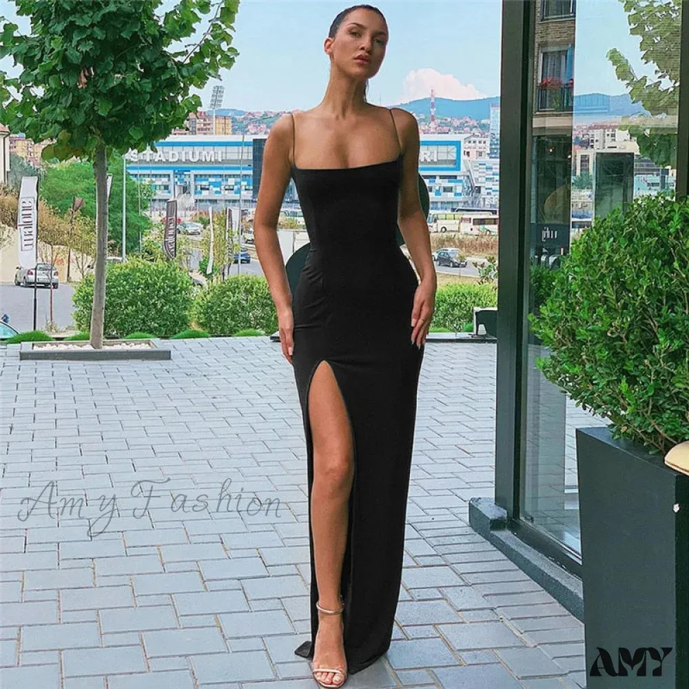 Amy Fashion - Sexy Strap Split Summer Elastic Long Dresses