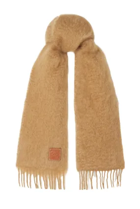 Appliquéd Camel Fringed Mohair-blend Scarf