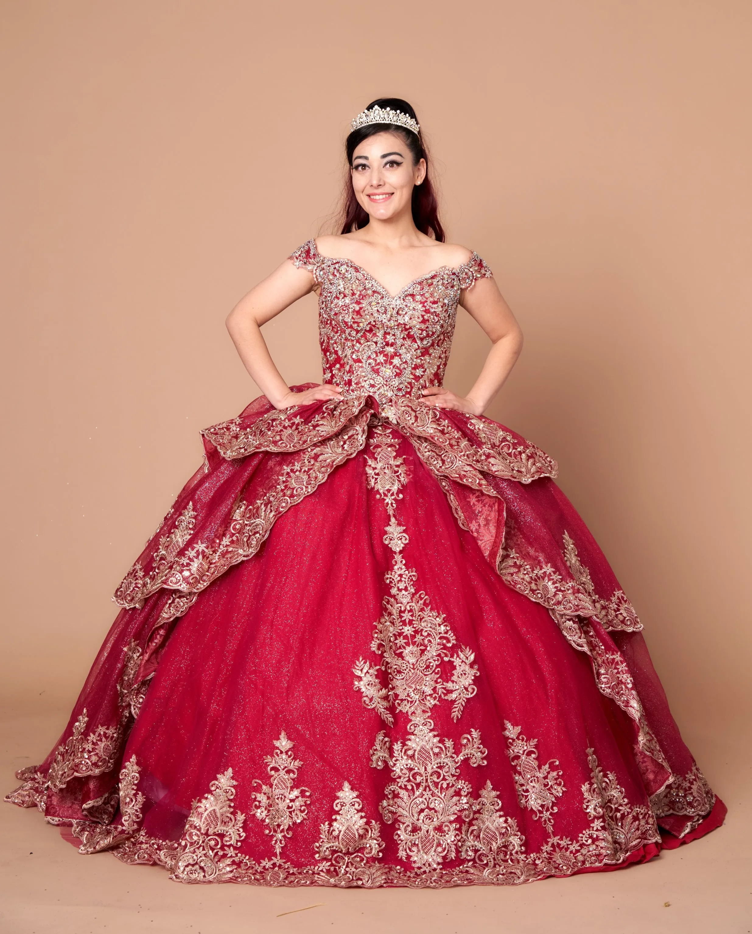 Applique Off Shoulder Layered Ball Gown by Calla WB20525