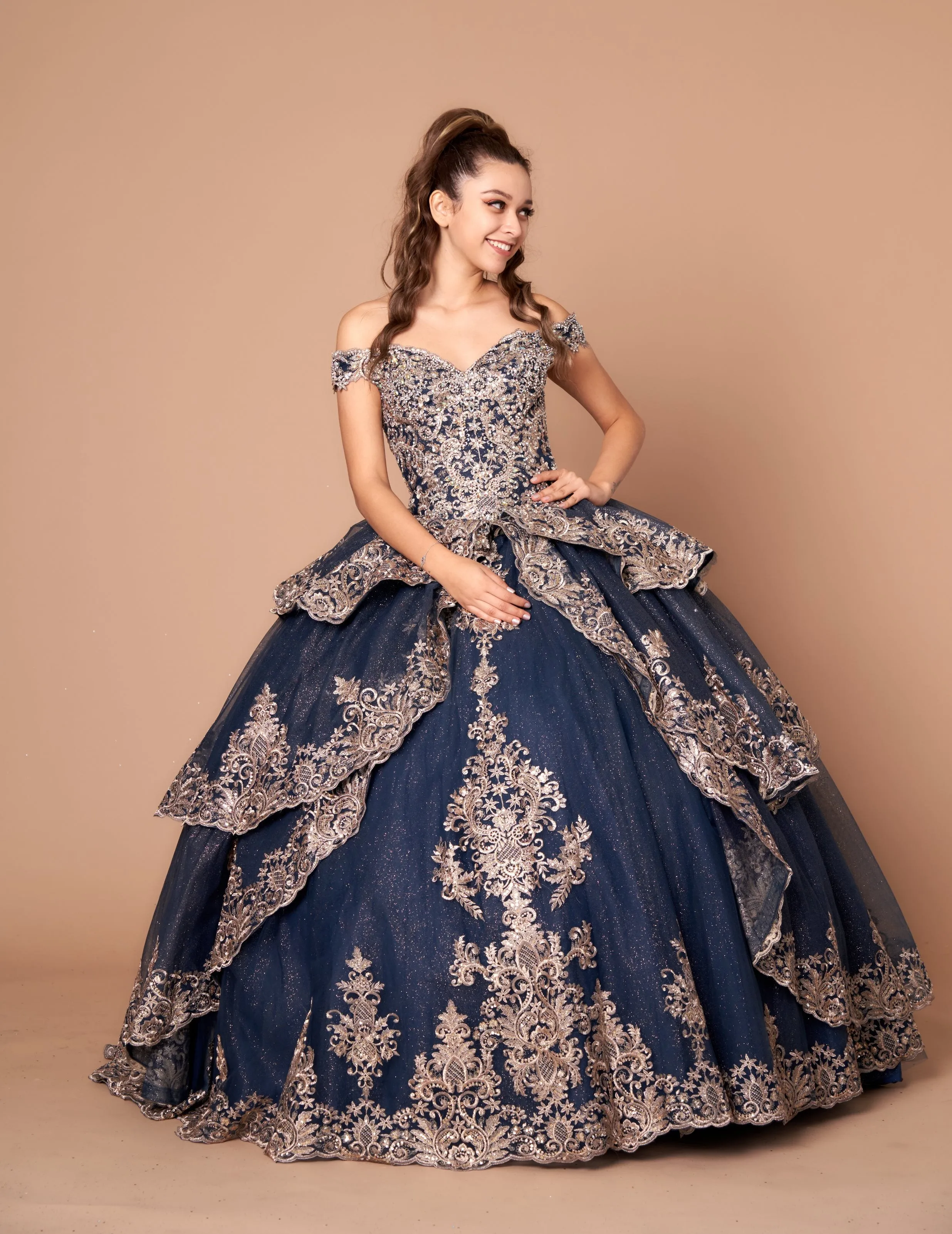 Applique Off Shoulder Layered Ball Gown by Calla WB20525