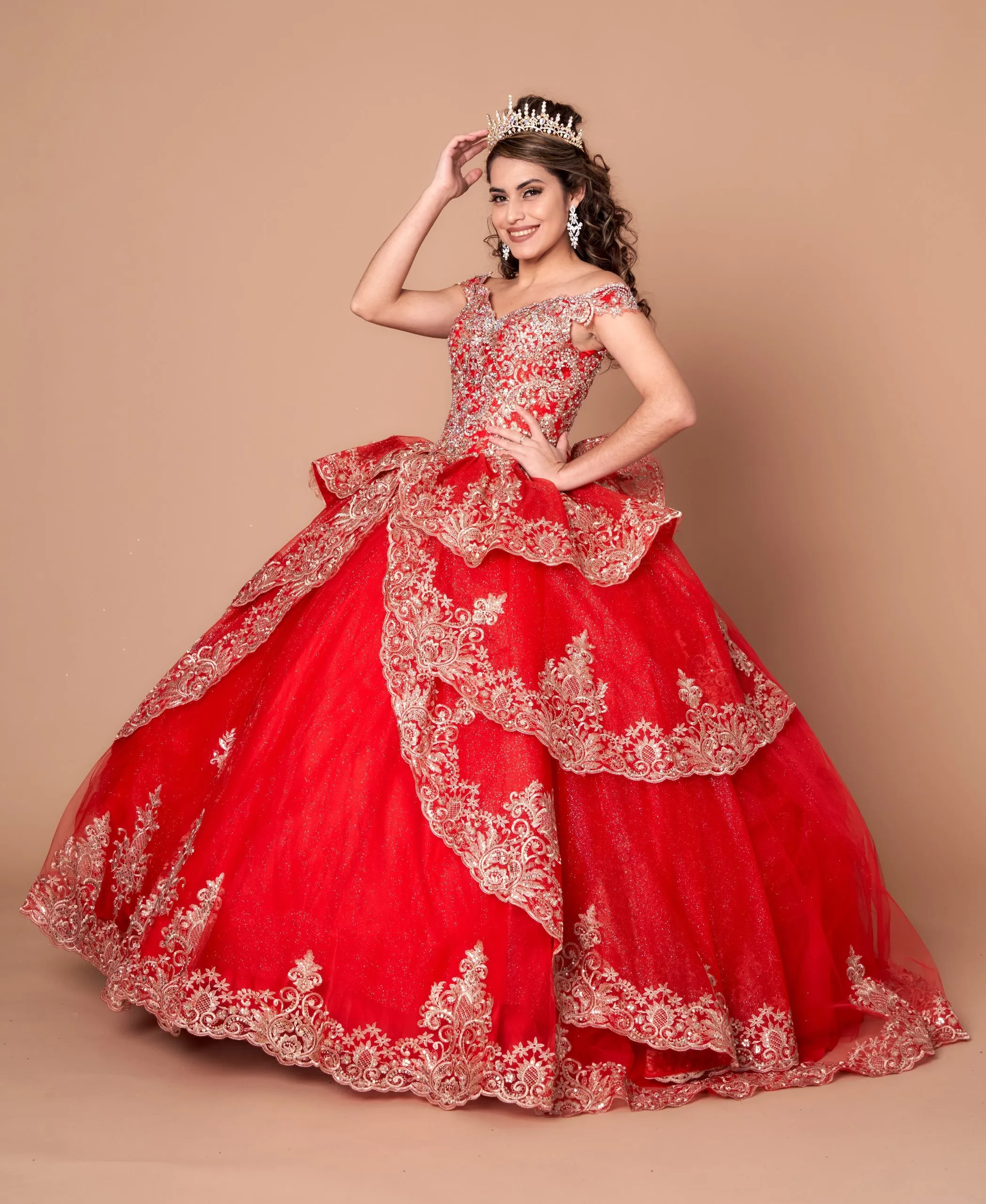 Applique Off Shoulder Layered Ball Gown by Calla WB20525