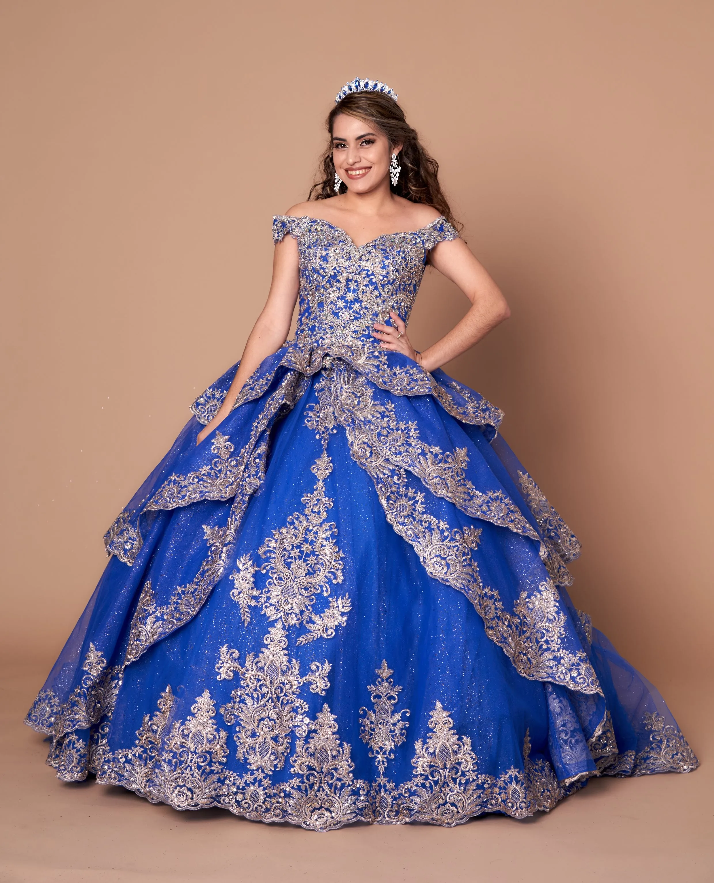 Applique Off Shoulder Layered Ball Gown by Calla WB20525