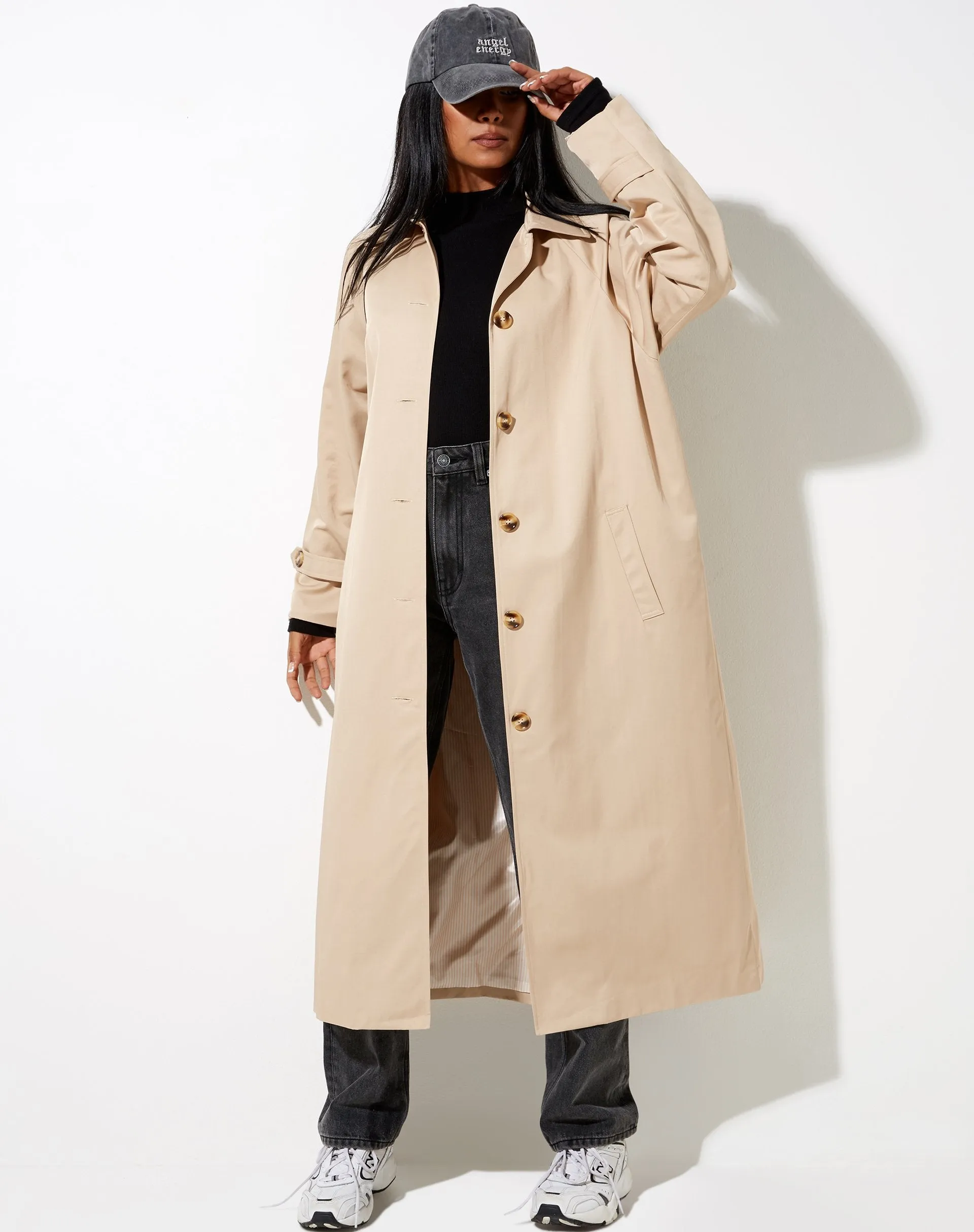 Assa Trench Coat in Beige with Stripe Lining