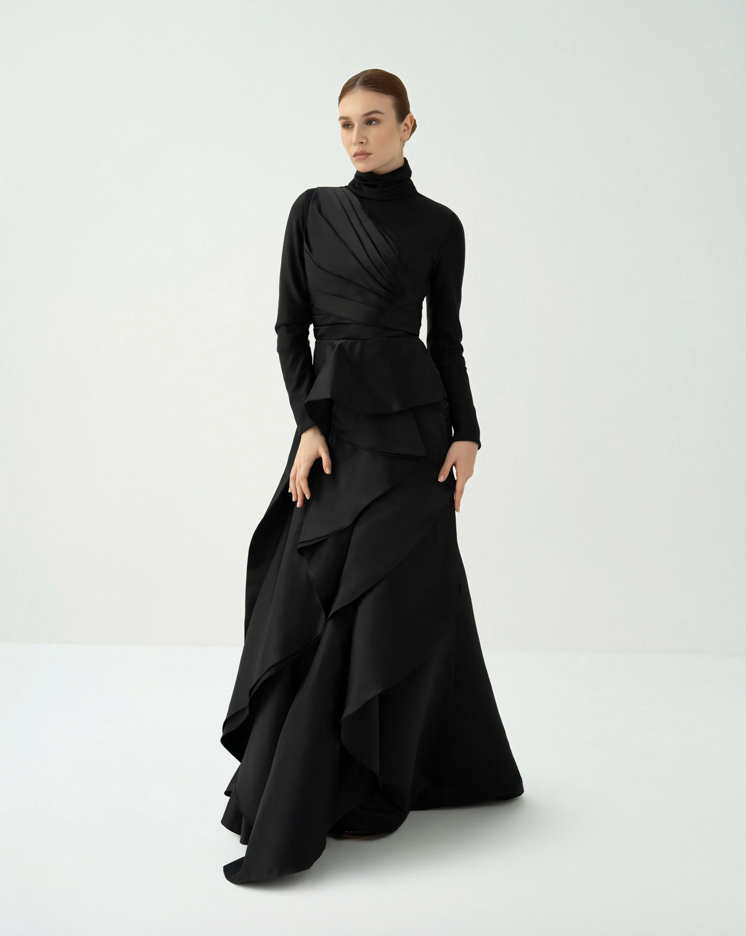 Asymmetrically pleated dress with layered skirt - AURELIA