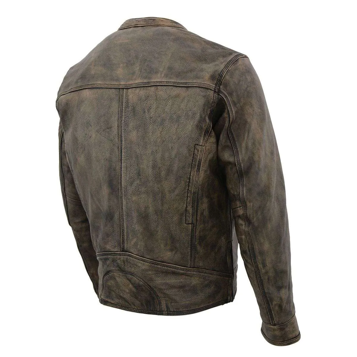 BEIGE MLM1550.09 Men's Vented Brown Distressed Leather Scooter Style Motorcycle Jacket w/ Liner