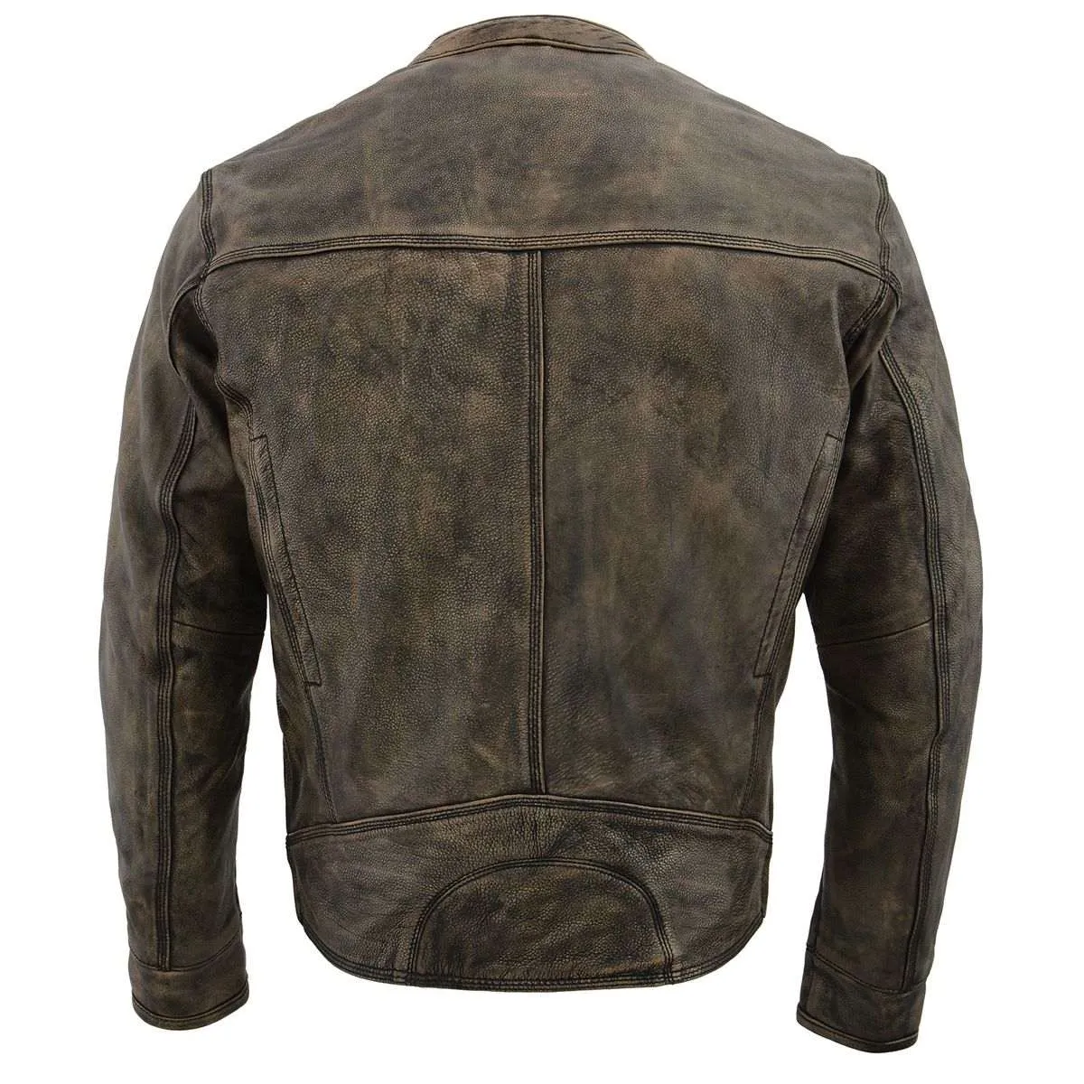 BEIGE MLM1550.09 Men's Vented Brown Distressed Leather Scooter Style Motorcycle Jacket w/ Liner