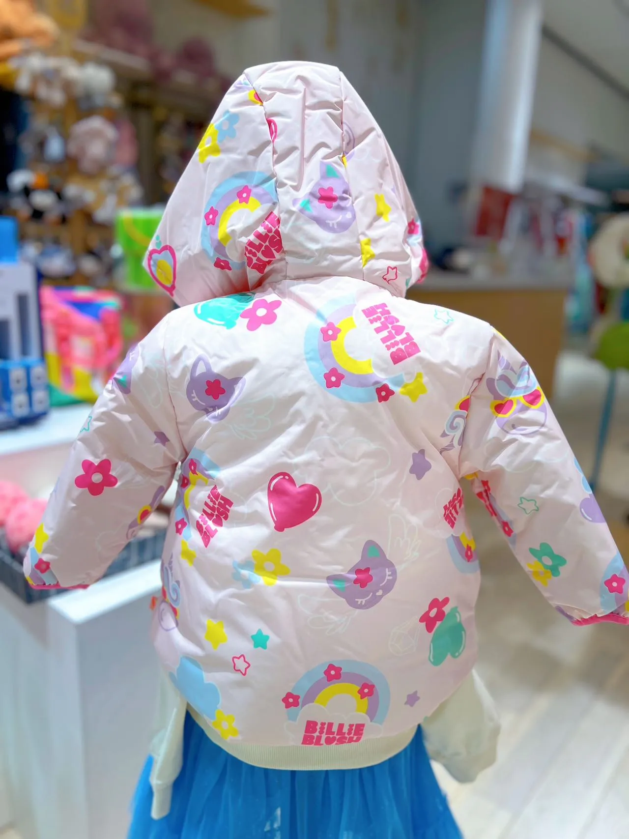 Billieblush Baby Pink Padded Rainbow Cat Jacket