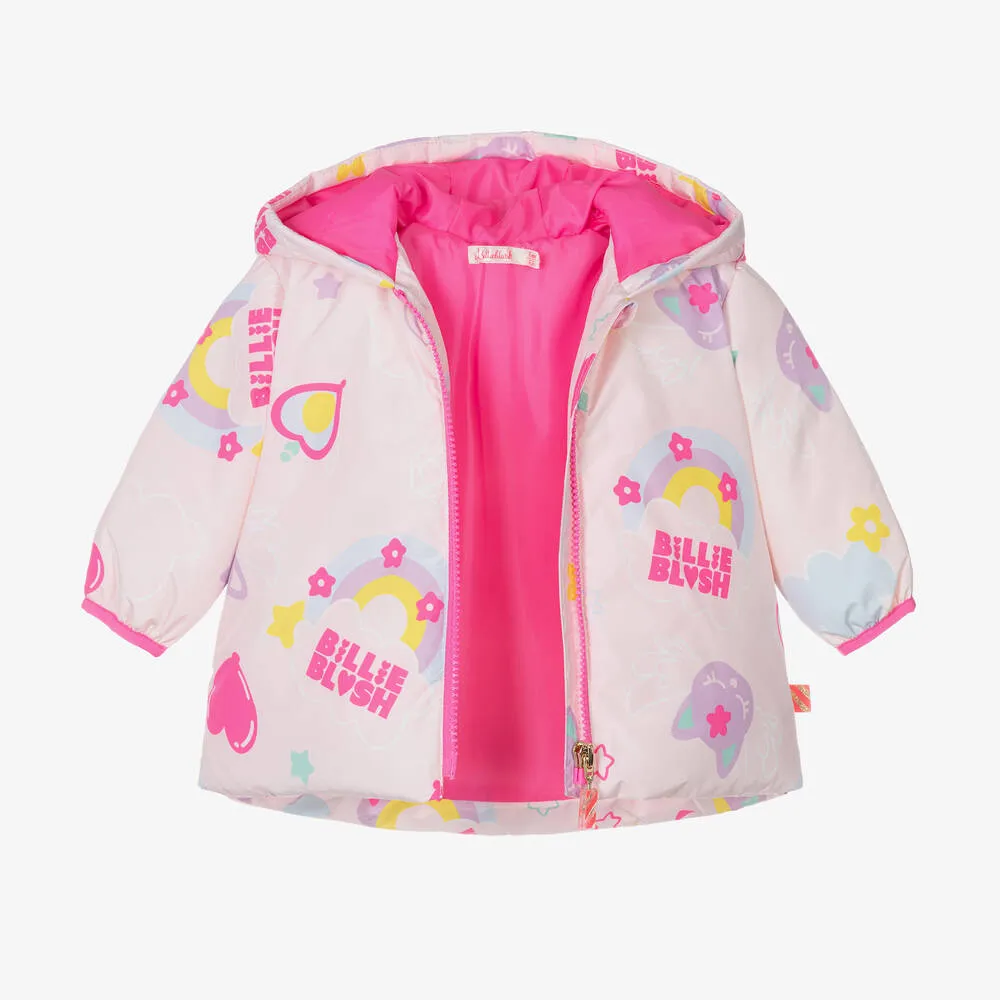 Billieblush Girls Pink Padded Rainbow Cat Jacket - 9M