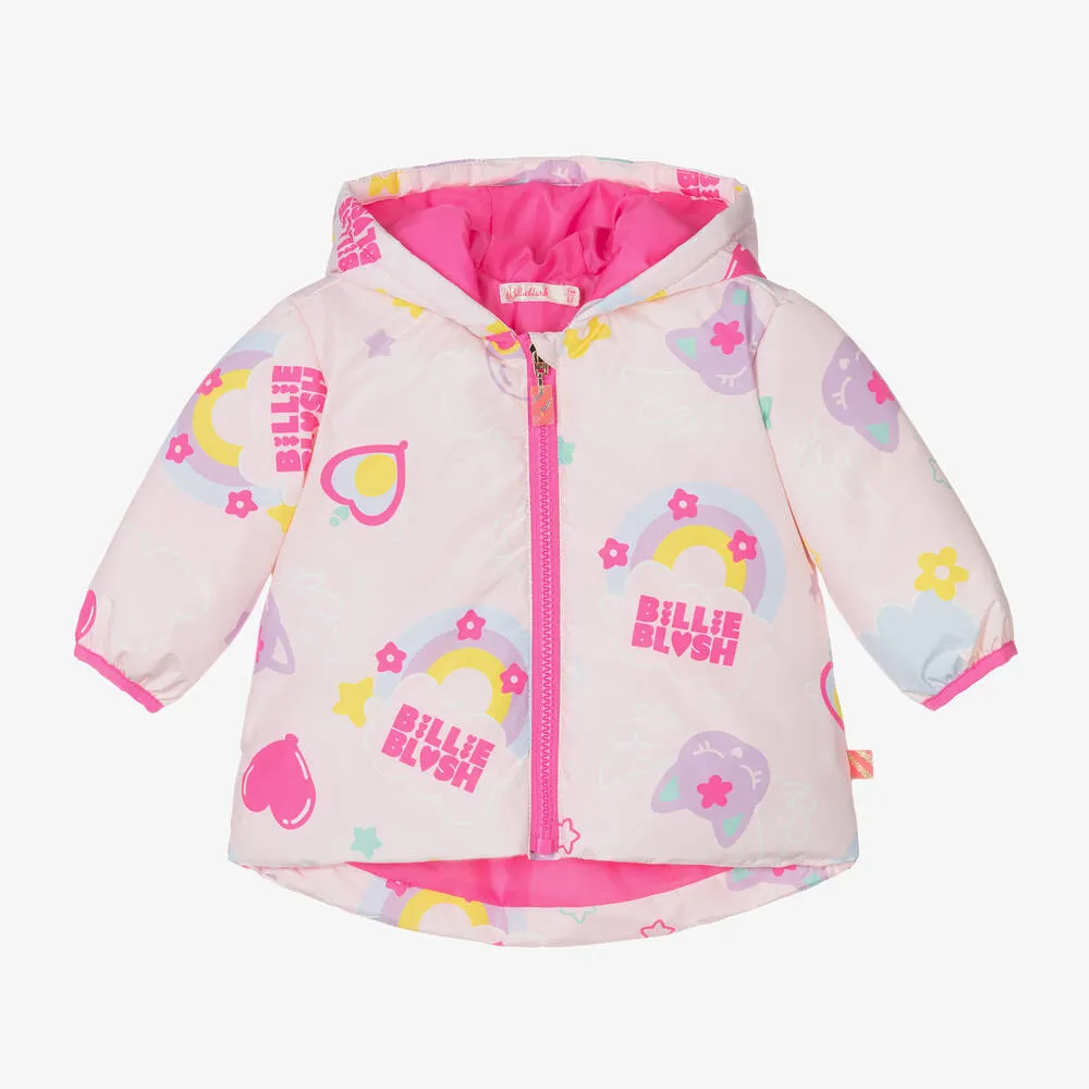 Billieblush Girls Pink Padded Rainbow Cat Jacket - 9M