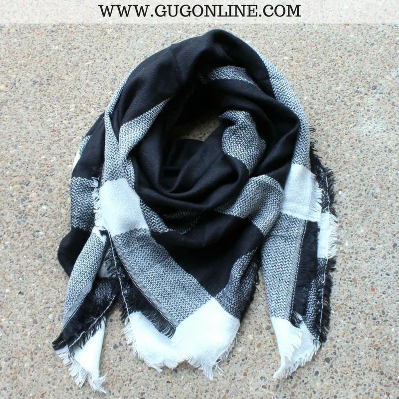 Black and Ivory Buffalo Plaid Blanket Scarf | ONLY 1 LEFT!