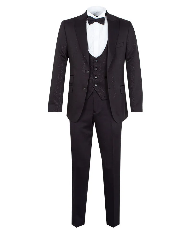 Black Men's 4 Piece Glitter Suit Contrasting Lapel