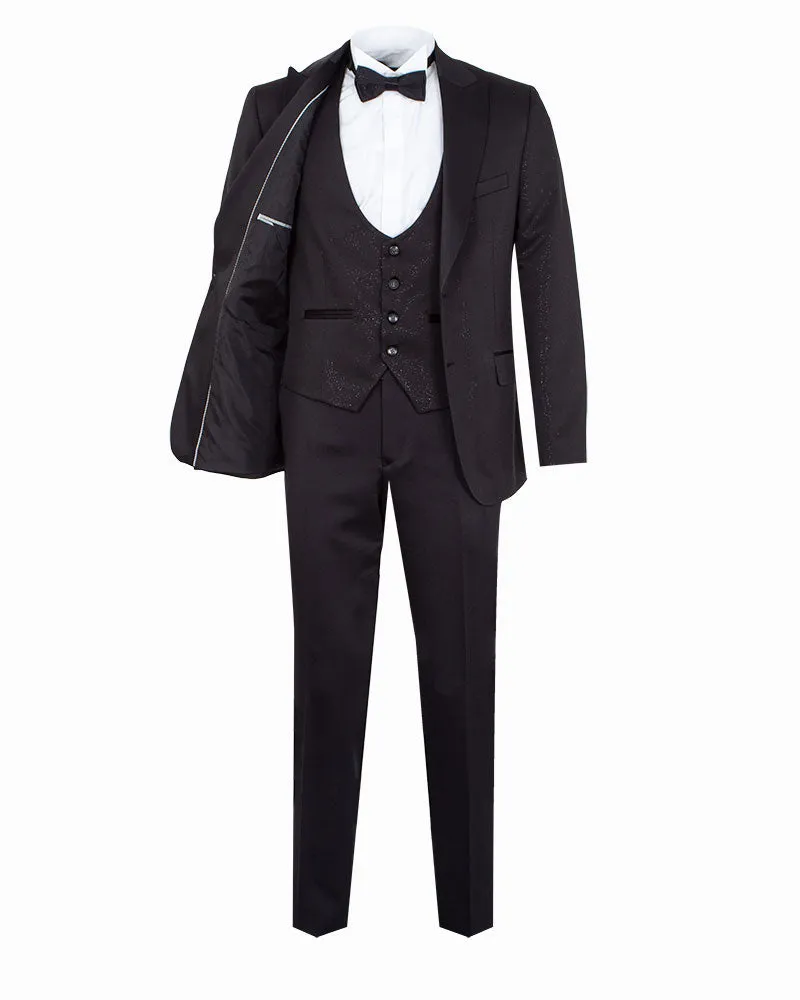 Black Men's 4 Piece Glitter Suit Contrasting Lapel