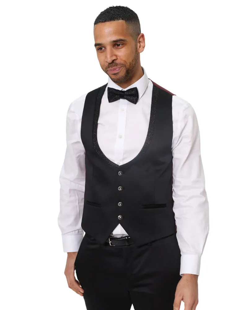 Black Men's Three Piece Glitter Wedding Suit Contrasting Lapel