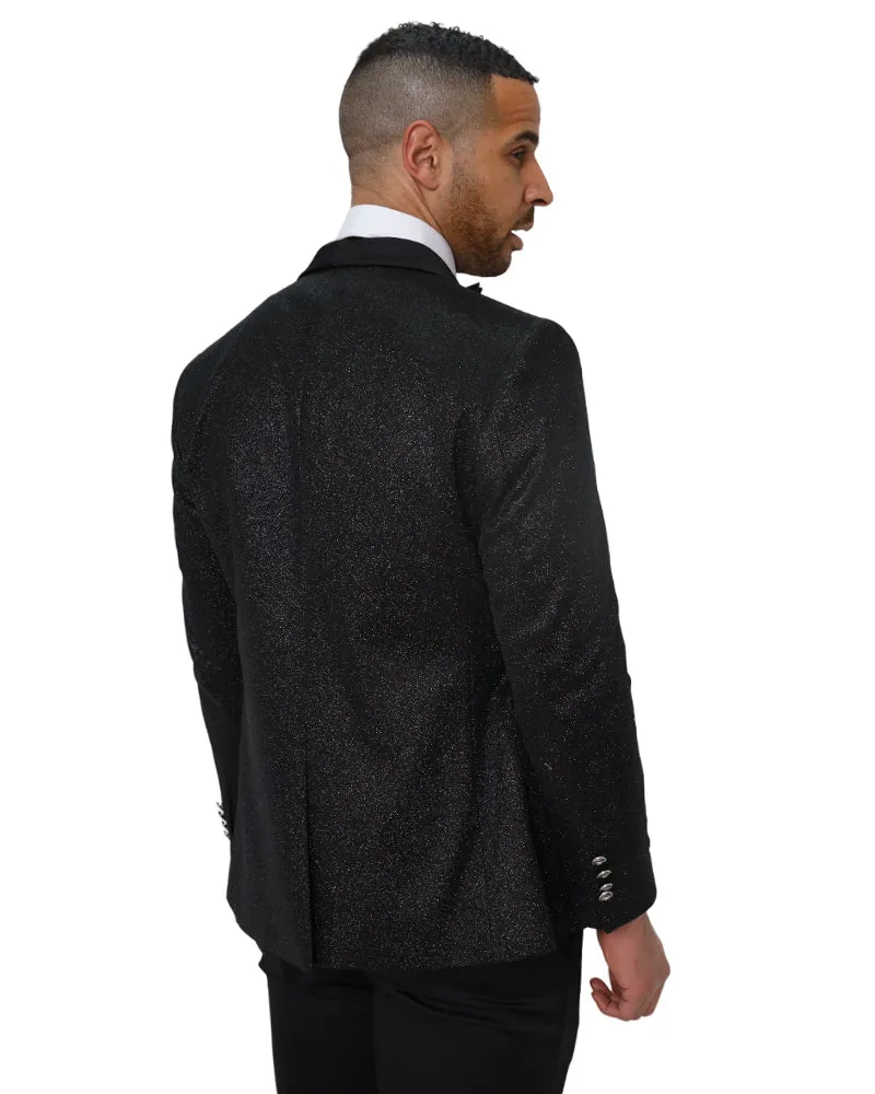 Black Men's Three Piece Glitter Wedding Suit Contrasting Lapel