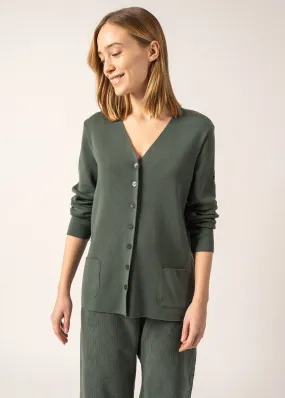 Blainville V neck cardigan - buttoned, in soft wool (VEGETAL)