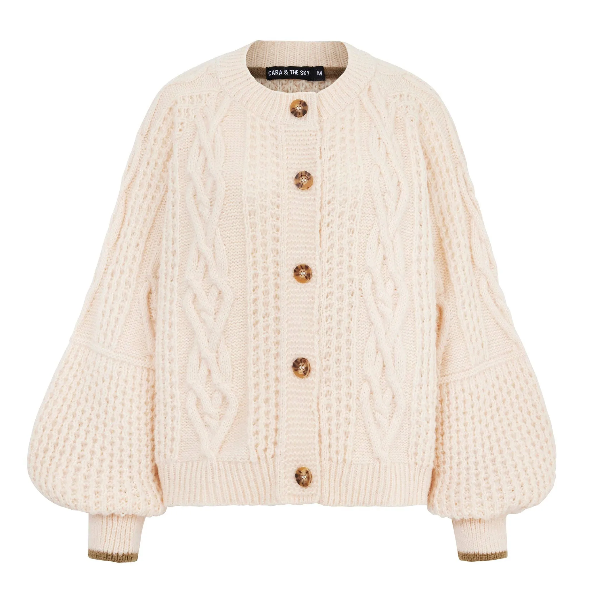 Cara & The Sky - Brigit Heart Stitch Balloon Sleeve Cardigan - Off White