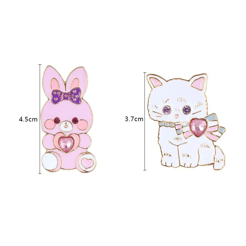 Cat & Bunny Jewelled Pins