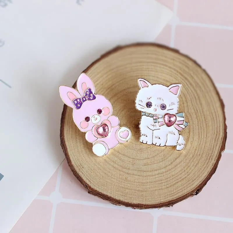 Cat & Bunny Jewelled Pins