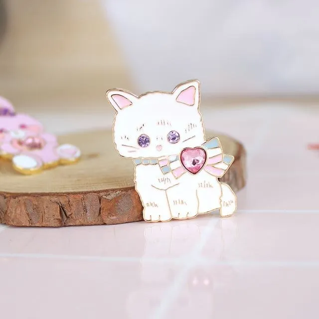 Cat & Bunny Jewelled Pins