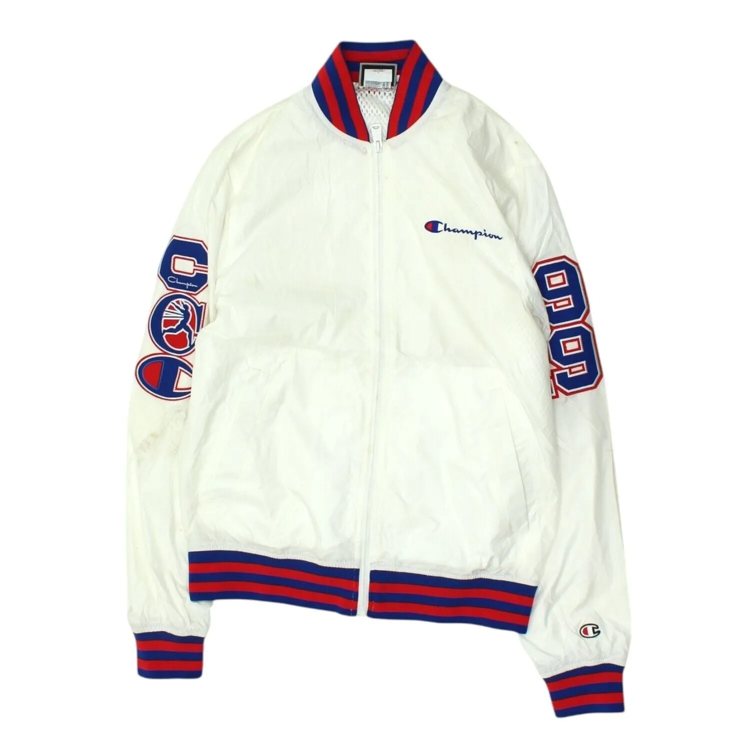 Champion Mens White Track Jacket | Vintage 90s Tracksuit Top Sportswear VTG