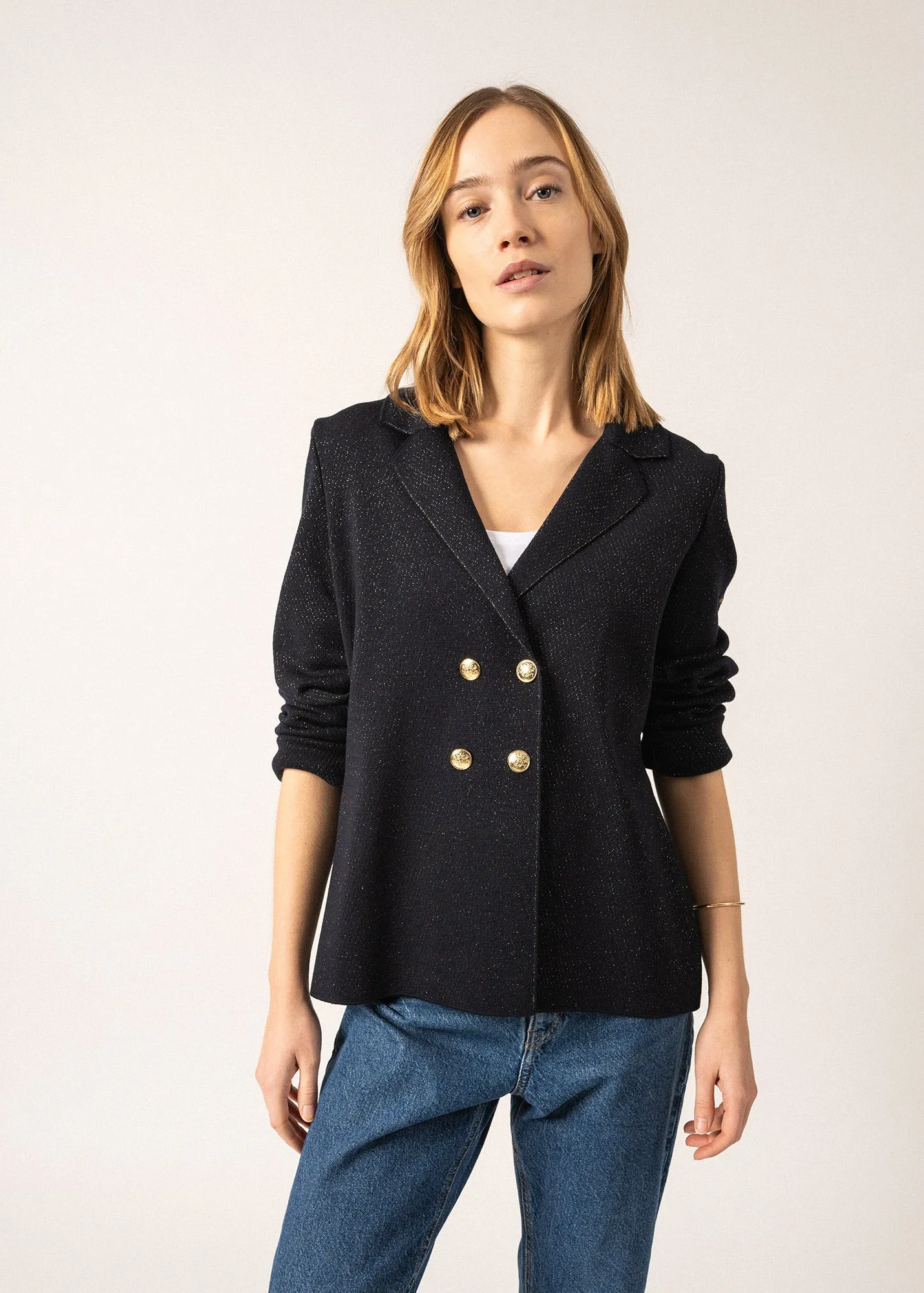 Charente Wool Blazer - with lurex details (NAVY/CHAMPAGNE)