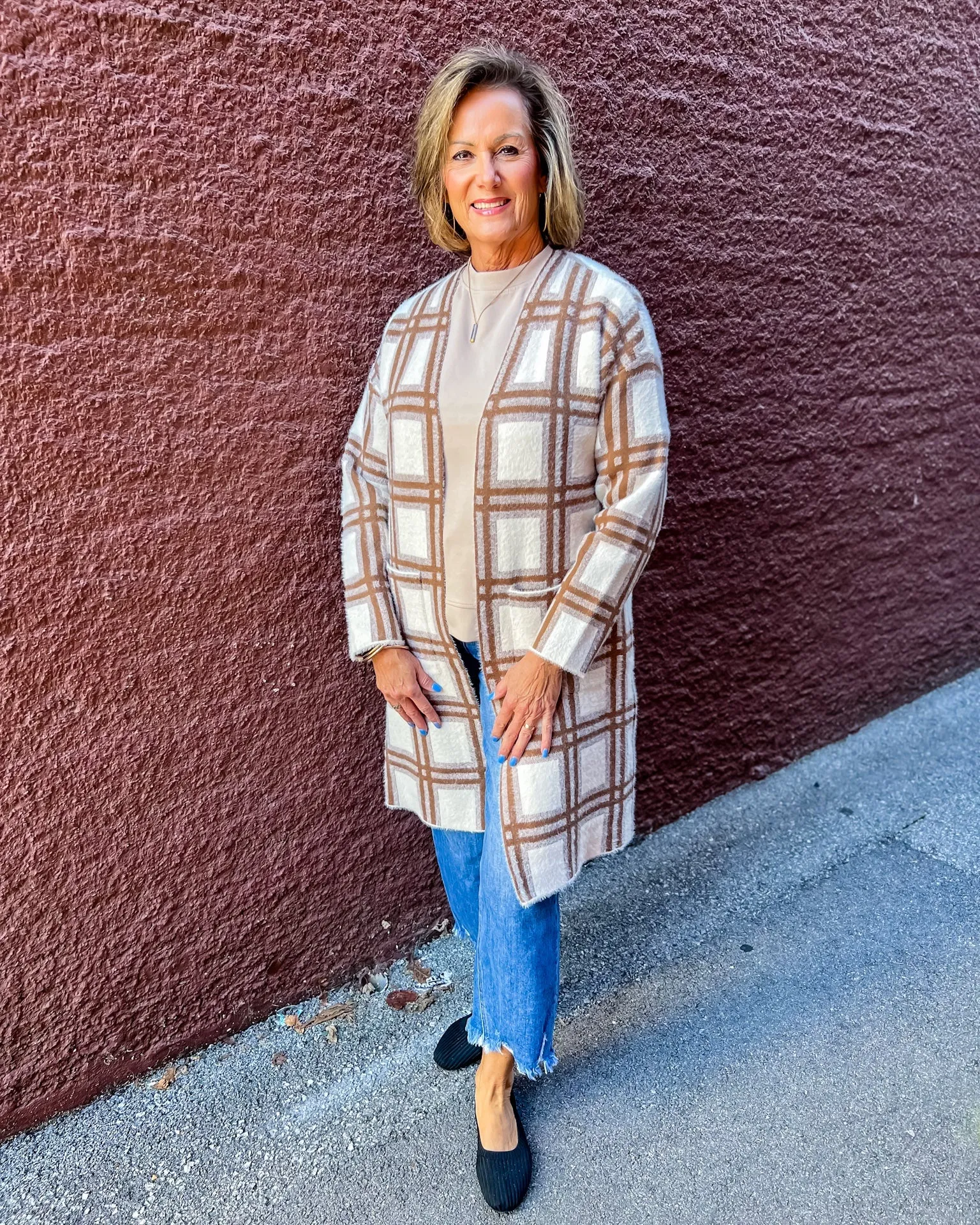 Cream/Camel Plaid Cardigan