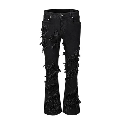 Damage Y2k Black Ripped Gothic Flare Pants Skinny Jeans - Men Street Wear