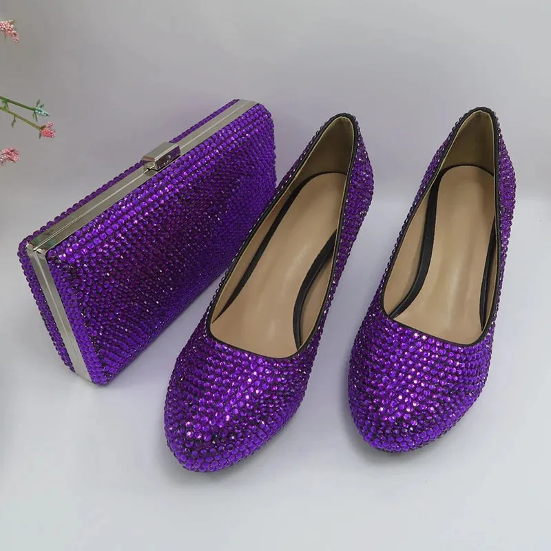 Dark Purple Crystal High Heel Shoes with Matching Clutch Bag