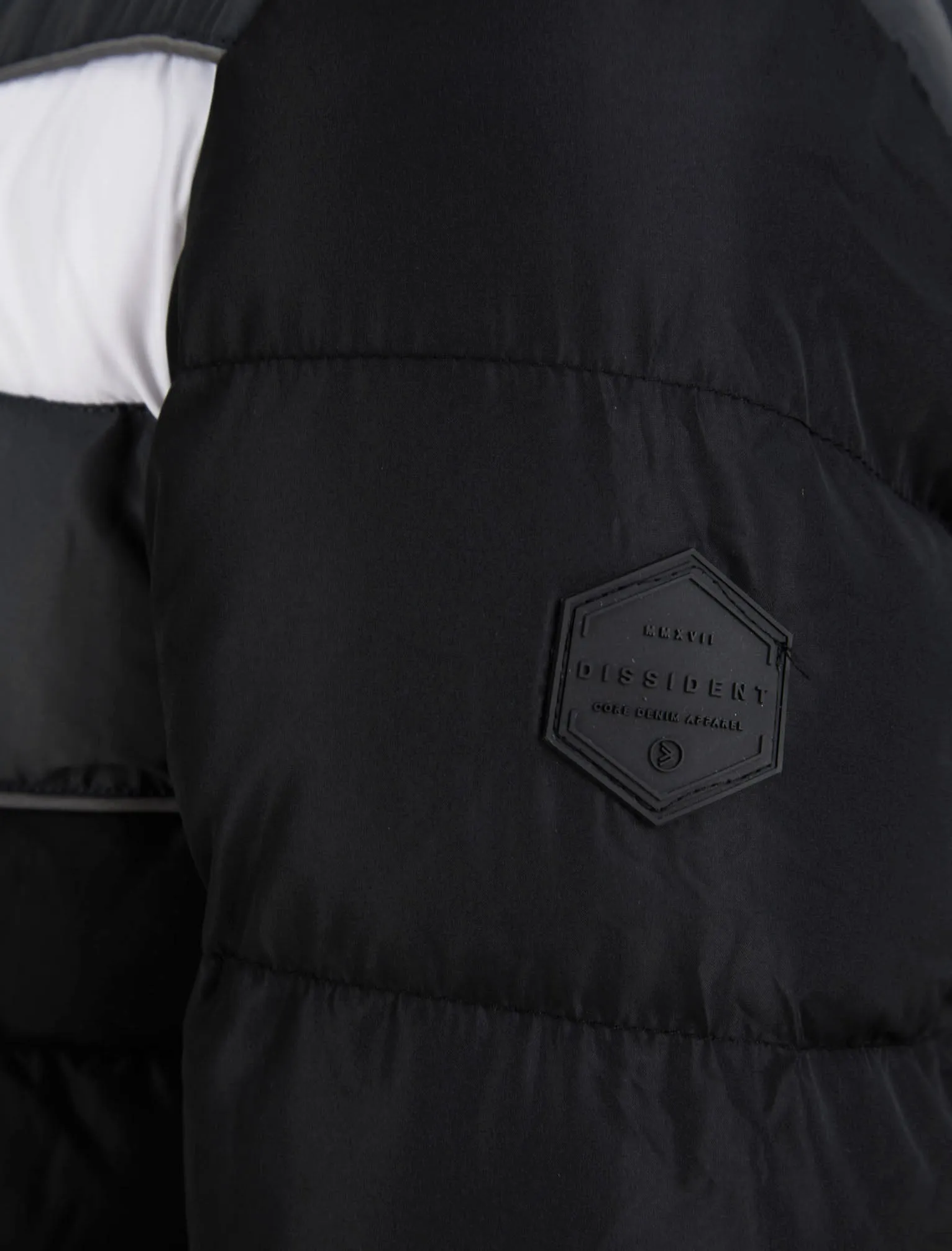 Devonte Chevron Quilted Puffer Jacket with Hood in Jet Black - Dissident