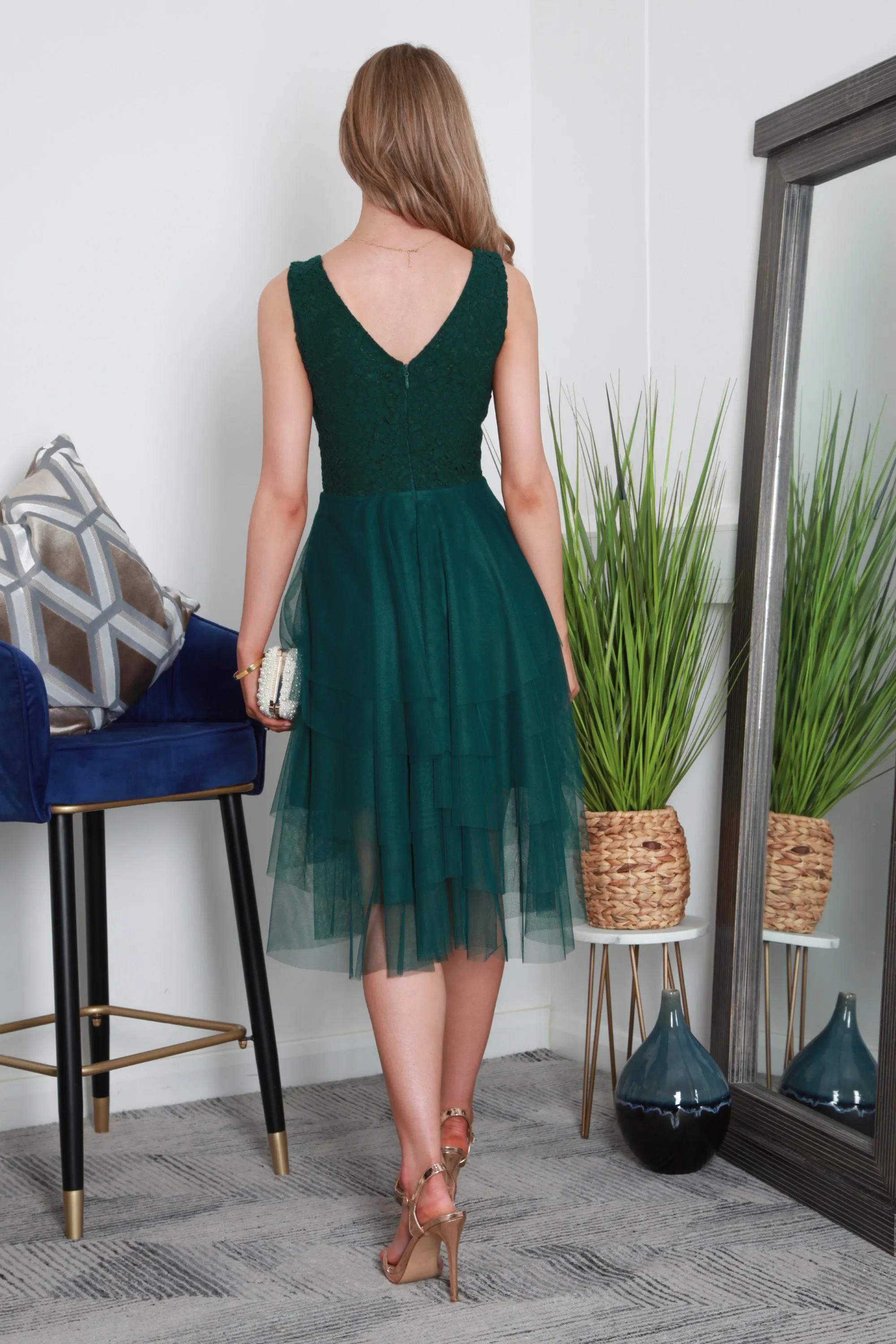 Double Second Green Tiered Tulle Dress