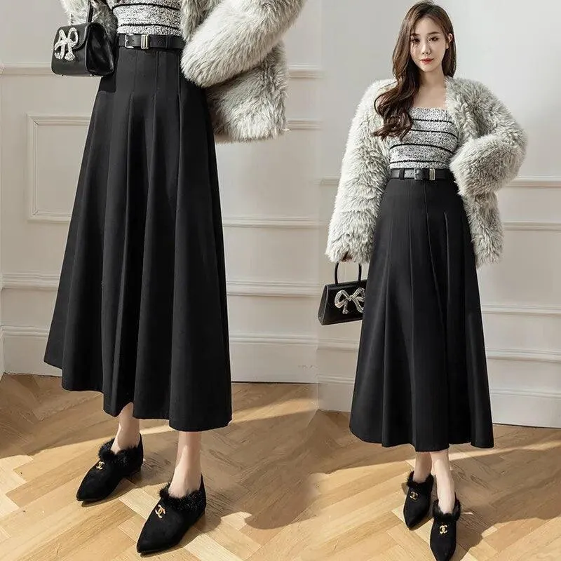 Elegant Vintage Woolen Skirt for Women | High Waist Pleated Design, Stylish