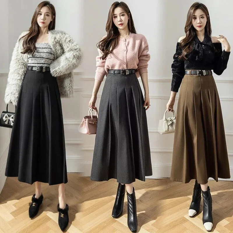 Elegant Vintage Woolen Skirt for Women | High Waist Pleated Design, Stylish