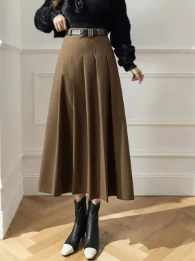 Elegant Vintage Woolen Skirt for Women | High Waist Pleated Design, Stylish