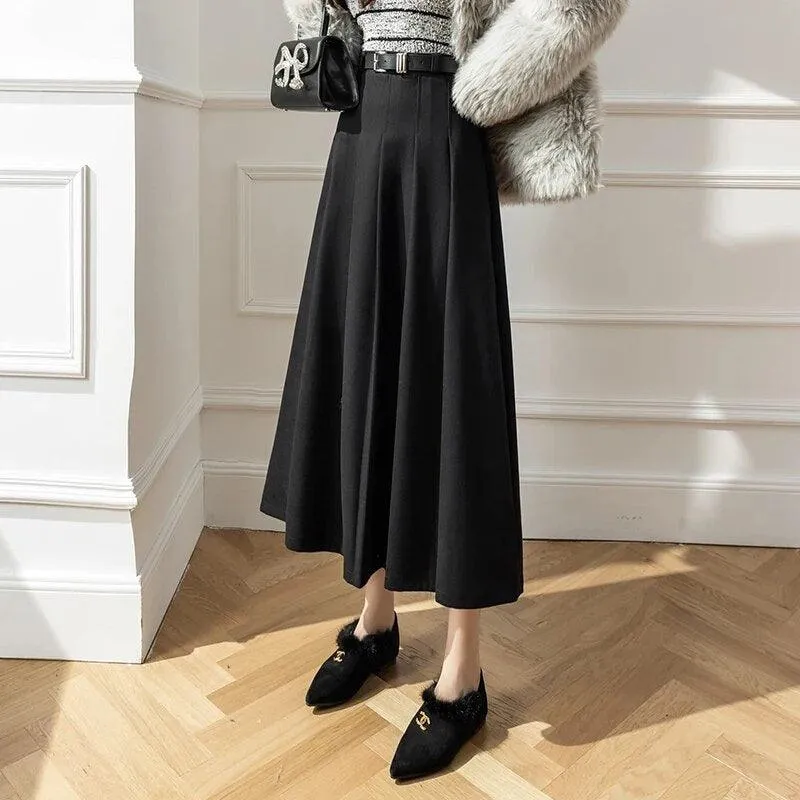 Elegant Vintage Woolen Skirt for Women | High Waist Pleated Design, Stylish