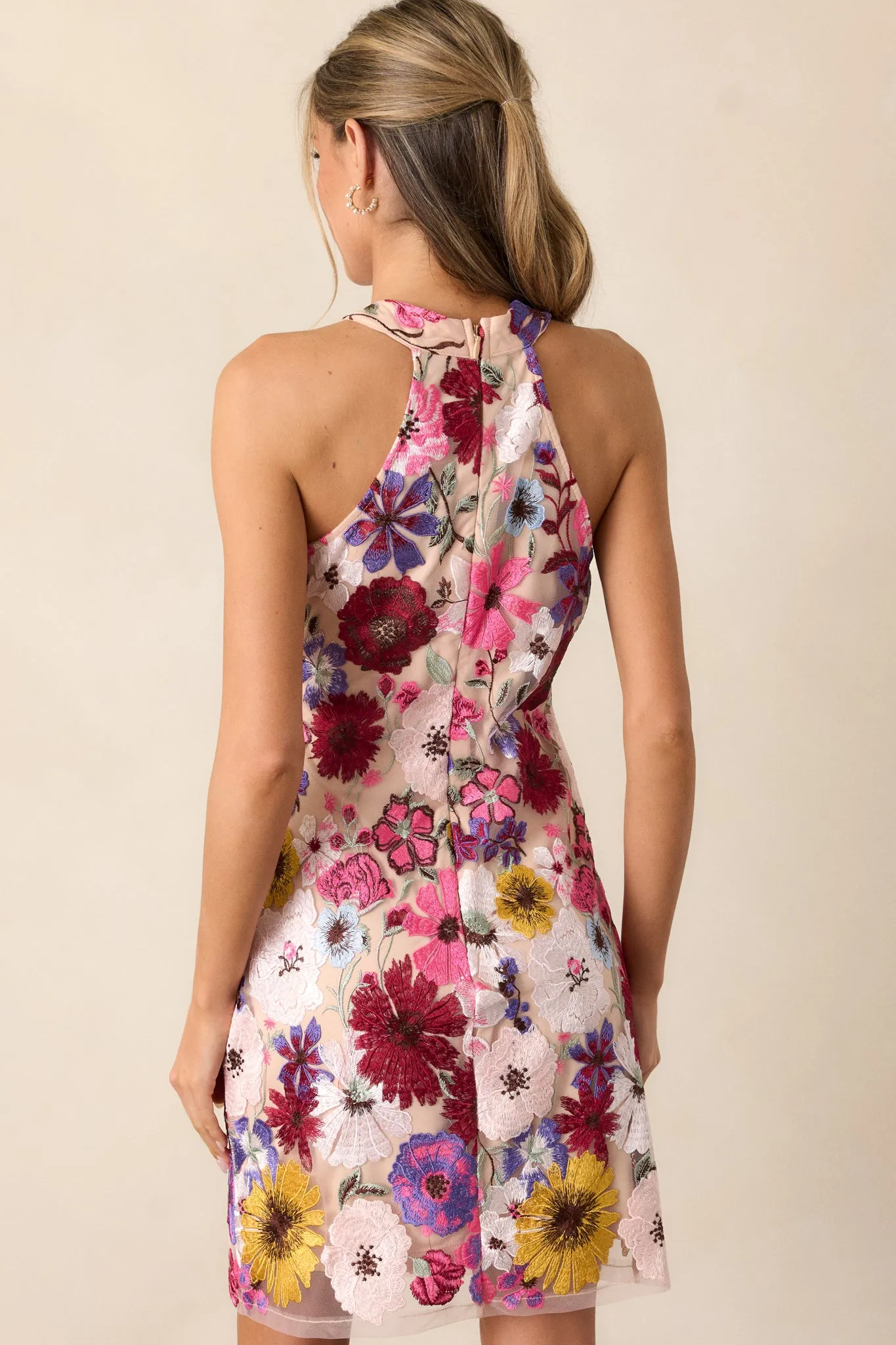 Elegantly Enchanted Fuchsia Multi Floral Mini Dress