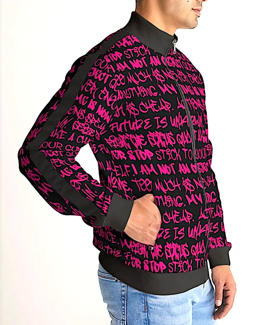 Empowering Pink Graffiti Men's Stripe-Sleeve Track Jacket