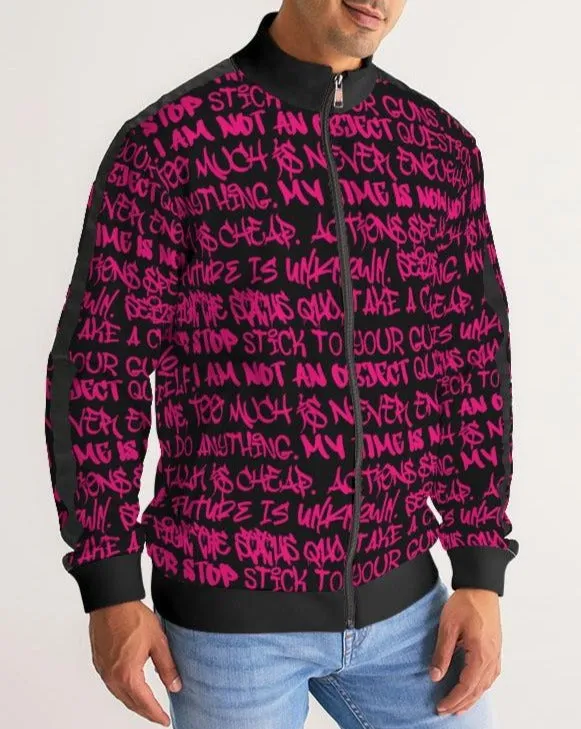 Empowering Pink Graffiti Men's Stripe-Sleeve Track Jacket