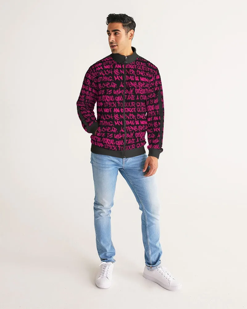 Empowering Pink Graffiti Men's Stripe-Sleeve Track Jacket