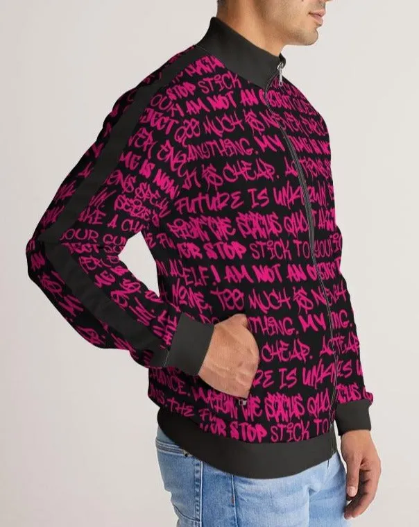 Empowering Pink Graffiti Men's Stripe-Sleeve Track Jacket