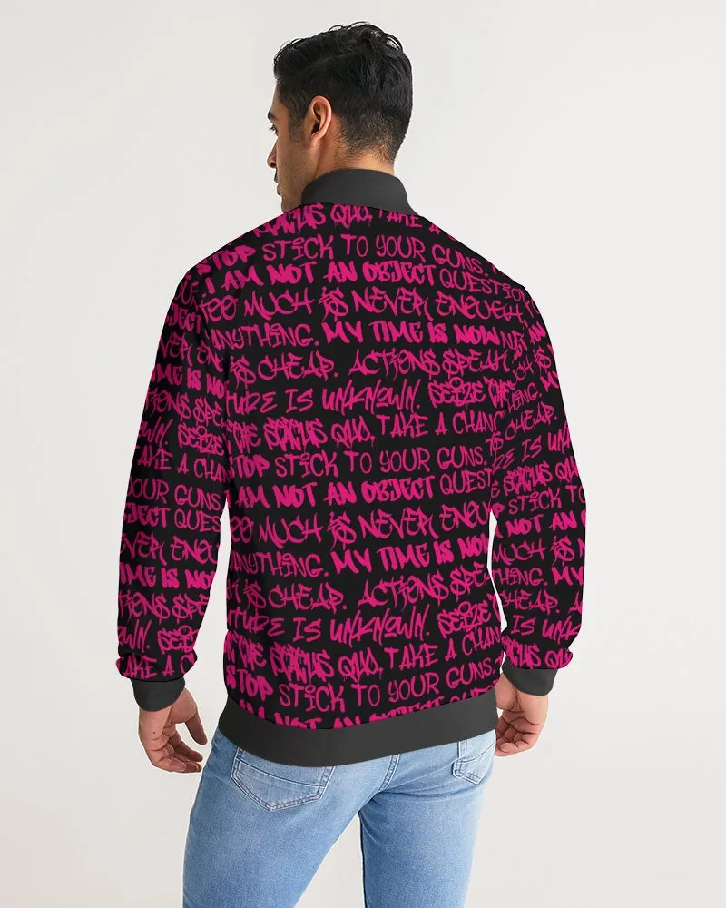 Empowering Pink Graffiti Men's Stripe-Sleeve Track Jacket