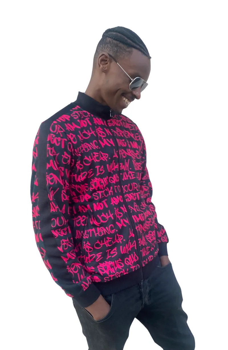 Empowering Pink Graffiti Men's Stripe-Sleeve Track Jacket