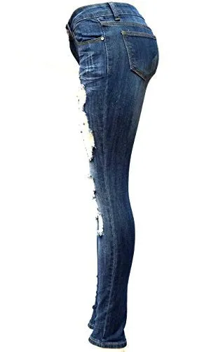 ETERNO Juniors WOMENS BLUE Denim JEANS Destroy Skinny Ripped Distressed Pants (7)