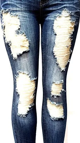 ETERNO Juniors WOMENS BLUE Denim JEANS Destroy Skinny Ripped Distressed Pants (7)