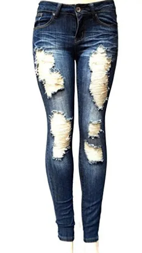 ETERNO Juniors WOMENS BLUE Denim JEANS Destroy Skinny Ripped Distressed Pants (7)